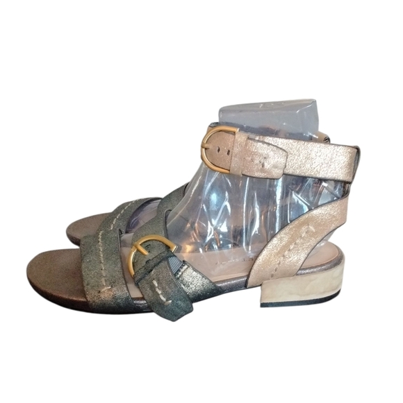 Naked Feet Sandals “Zeke” Metallic Strappy Sandals Silver and Gold Sandals 7.5 - Picture 6 of 11